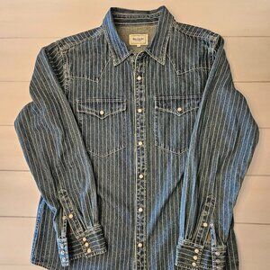 Striped Indigo Western Shirt - Size L
